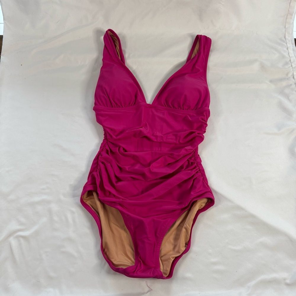 NWT J Crew Pink Ruched V Neck One Piece Swimsuit Beach Barbie Classic Size 6